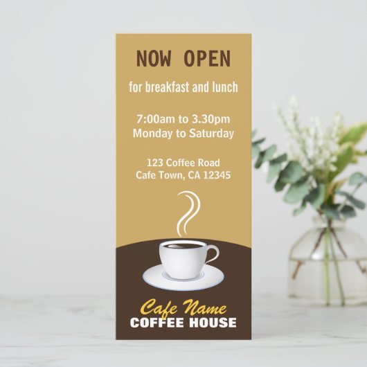 Cafe Coffee Menu Shop Beige en bruine Rack Kaarten (Staand voorkant)