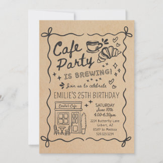 Cafe Coffee Party Birthday Invitation Kaart