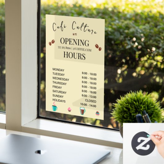 Cafe Coffeeshop Openingstijden Raamsticker (Kantoor)