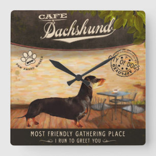 Cafe Dachshund Vierkante Klok