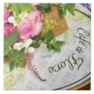 Cafe de Flore Bistro Table met Rozen keramische te Tegeltje