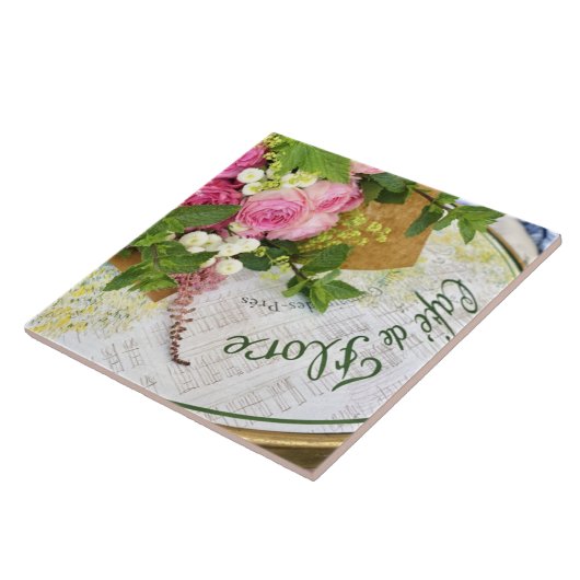 Cafe de Flore Bistro Table met Rozen keramische te Tegeltje (Zijkant)