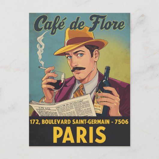 Café de Flore: Parijse elegantie Briefkaart (Voorkant)
