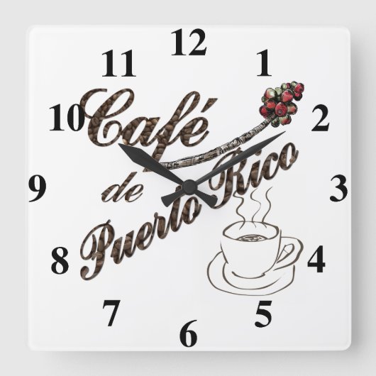 Cafe de Puerto Rico Wall Clock Vierkante Klok (Voorkant)