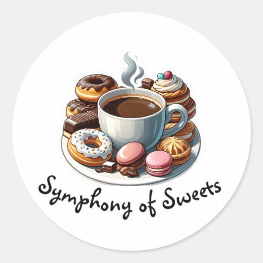 Café Delights: Een symfonie van snoep Ronde Sticker (Voorkant)