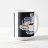 Cafe du Monde over zwarte witte Mok (Voorkant rechts)