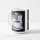 Cafe du Monde over zwarte witte Mok (Voorkant links)