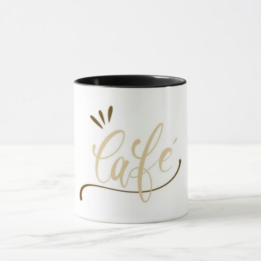 Cafe Gold Script Black Mug  Mok (Midden)