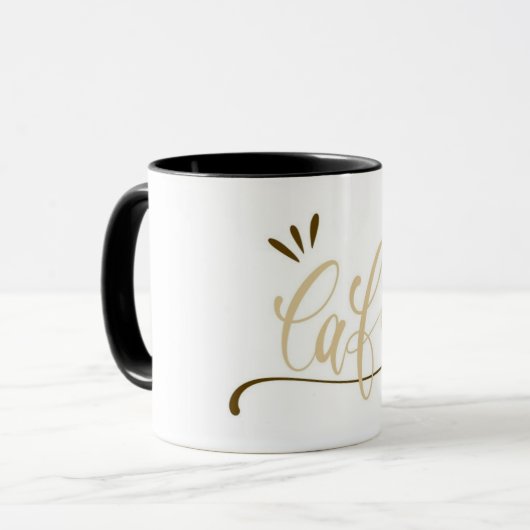 Cafe Gold Script Zwarte Mok (Voorkant links)