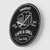 Cafe Grill Fifties Neon Effect Black White Retro Grote Klok (Hoek)