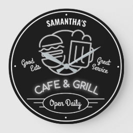 Cafe Grill Fifties Neon Effect Black White Retro Grote Klok