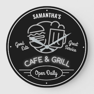 Cafe Grill Fifties Neon Effect Black White Retro Grote Klok