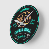 Cafe Grill Retro Fifties Neon Effect Elke naam Ronde Klok (Hoek)
