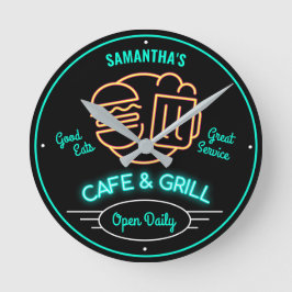 Cafe Grill Retro Fifties Neon Effect Elke naam Ronde Klok