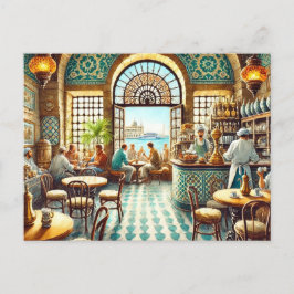 Café in Alexandrië Egypte Waterverf Schilderij Briefkaart