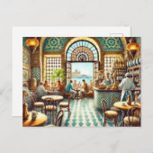 Café in Alexandrië Egypte Waterverf Schilderij Briefkaart (Voorkant / Achterkant)