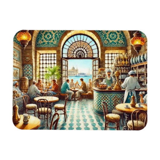 Café in Alexandrië Egypte Waterverf Schilderij Magneet (Horizontaal)