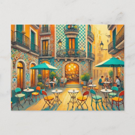 Café in Barcelona Spanje Briefkaart (Voorkant)