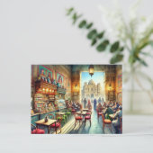 Café in Caïro Egypte Waterverf schilderij Briefkaart (Staand voorkant)