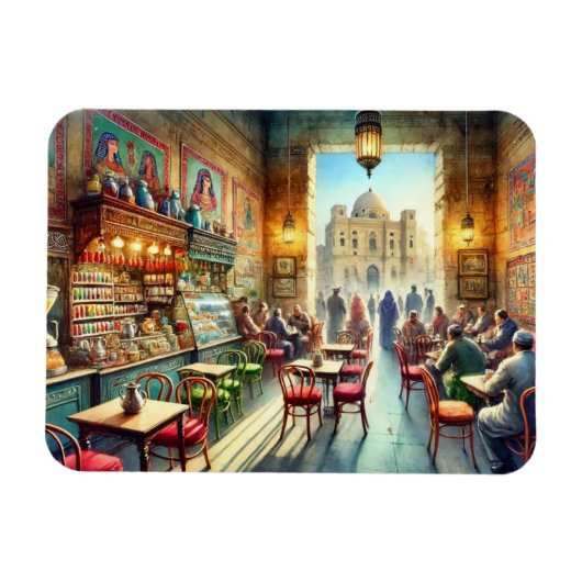 Café in Caïro Egypte Waterverf schilderij Magneet (Horizontaal)