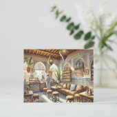 Café in Casablanca Marokko Waterverf Schilderen Briefkaart (Staand voorkant)