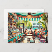 Café in de Waterverf van Miami Briefkaart (Voorkant / Achterkant)