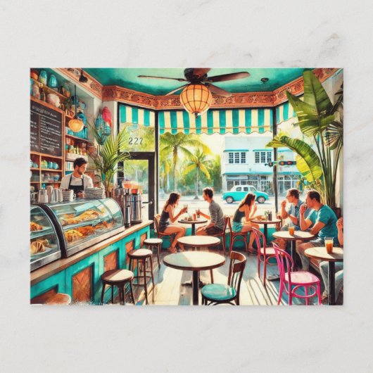 Café in de Waterverf van Miami Briefkaart (Voorkant)