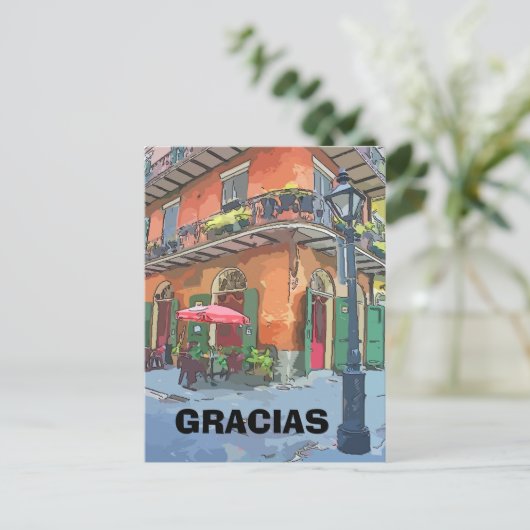 Café in het Franse kwartaal, geef tekst uit Briefkaart (Staand voorkant)