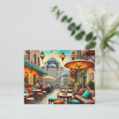 Café in Istanboel Waterverf Schilderij Briefkaart (Staand voorkant)