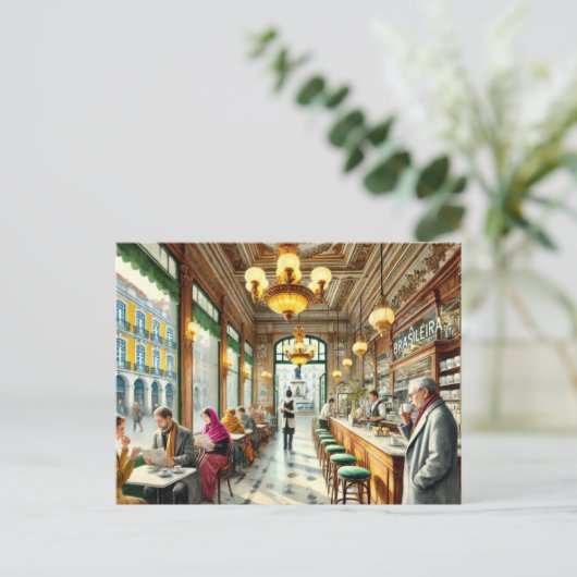 Café in Lissabon Waterverf Briefkaart (Staand voorkant)