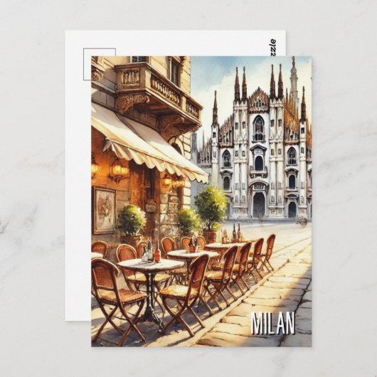 Café in Milaan Waterverf Schilderen Mok Briefkaart (Voorkant / Achterkant)