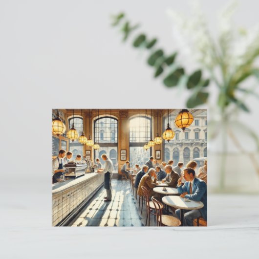 Café in Milaan Waterverf Schilderen Mok Briefkaart (Staand voorkant)