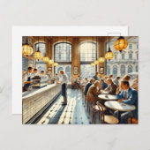 Café in Milaan Waterverf Schilderen Mok Briefkaart (Voorkant / Achterkant)