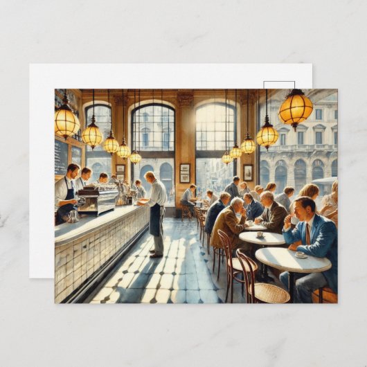 Café in Milaan Waterverf Schilderen Mok Briefkaart (Voorkant / Achterkant)