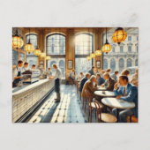 Café in Milaan Waterverf Schilderen Mok Briefkaart (Voorkant)