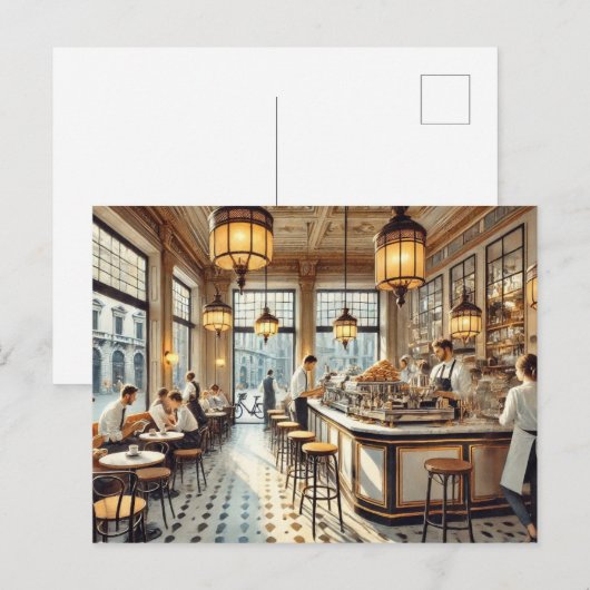 Café in Milaan Waterverf Schilderen Mok Briefkaart (Voorkant / Achterkant)