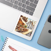 Café in Milaan Waterverf Schilderen Mok Sticker (Laptop met iPhone)