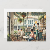 Café in Singapore Waterverf Schilderen Briefkaart (Voorkant / Achterkant)