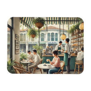 Café in Singapore Waterverf Schilderen Magneet