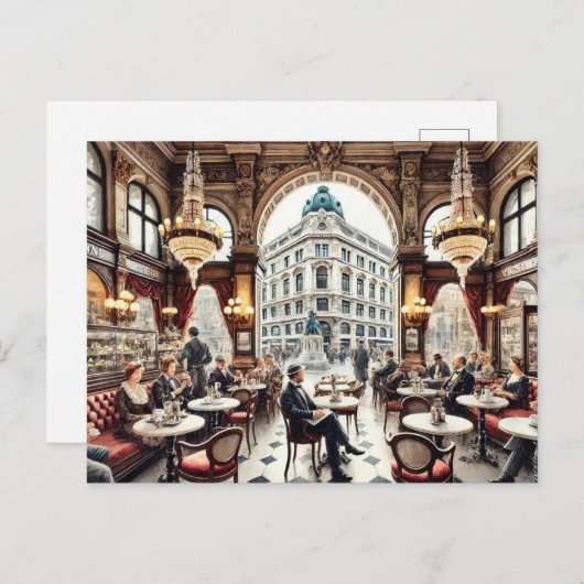 Café in Wenen Oostenrijk Waterverf Schilderkunst Briefkaart (Voorkant / Achterkant)