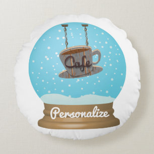 Cafe koffiebord sneeuw wereldbol rond kussen
