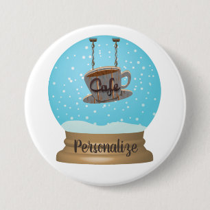 Cafe koffiekop teken sneeuwbol knop ronde button 7,6 cm