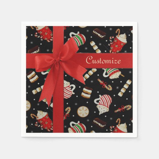 Cafe Latte Kerstmis Coffee Red Ribbon Napkins Servetten (Voorkant)