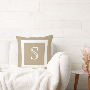 Cafe Latte Solid Color White Monogram Kussen