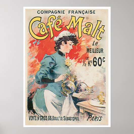 Cafe Malt Vintage Coffee Drink Ad Art Poster (Voorkant)