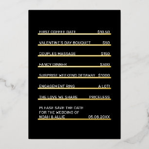 Café Menu Fun Unieke Datum Bewaren Goud Folie Uitnodiging