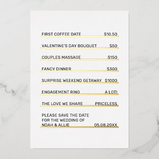 Café Menu Fun Unique Save the Date Folie Uitnodiging (Voorkant)