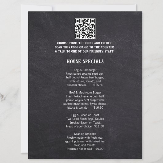 Cafe Menu QR code bestellen zwart papier inserts (Achterkant)