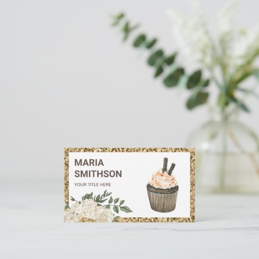 Cafe Mocha Chocolate Cupcake Pastry Chef Bakery Visitekaartje (Staand voorkant)
