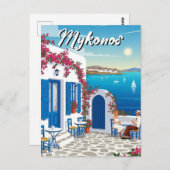 Cafe Mykonos Greece Cyclades Travel Briefkaart (Voorkant / Achterkant)